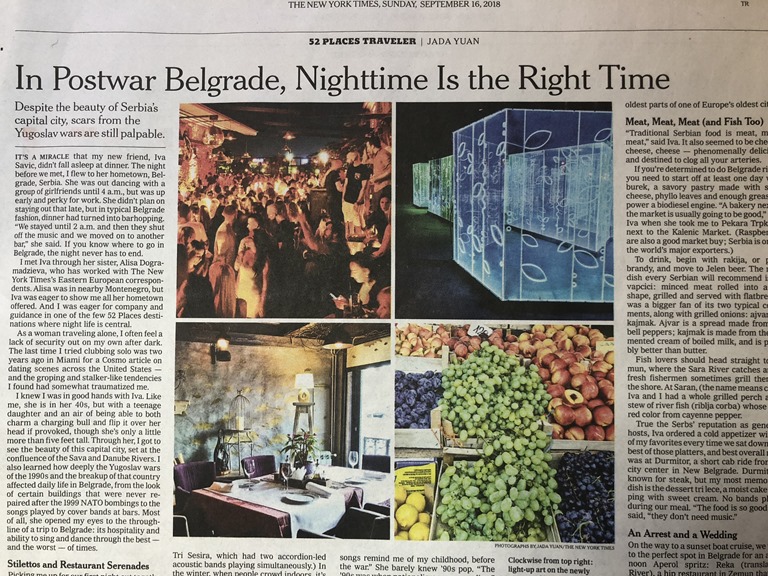 New York Times: In Postwar Belgrade, Nighttime Is the Right Time